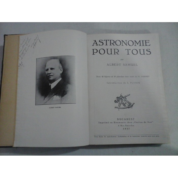    ASTRONOMIE  POUR  TOUS  -  Albert  SAMUEL  -  Bucarest, 1937  